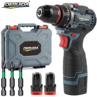 Perceuse à percussion sans fil DERUIDA 16,8 V, mini-visseuse à batterie, perceuse à bois sans balais 55 N.m avec kit de 24 pièces