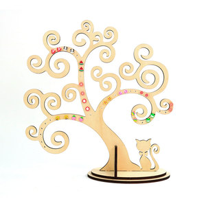 Soporte de madera para pendientes de gato y árbol frondoso personalizado gratis, soporte organizador de joyería de madera cortado con láser, regalos para mujer - Product Image 3