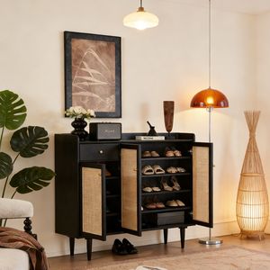 <span class=keywords><strong>Armoire</strong></span> à chaussures Bowen Nordic Mid-Century Wabi-Sabi Design en bois massif et rotin, écologique, durable, 6 étagères, capacité 36-49 paires - Product Image 3