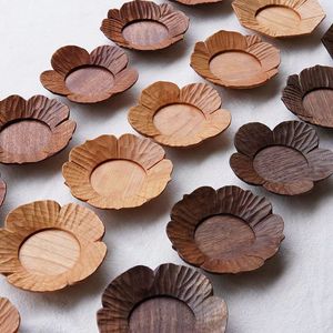Japanese Style Handmade Wooden <b>Tea</b> <b>Tray</b> Solid Black Walnut Wood Hand Carved Flower Shape Serving Dish For <b>Tea</b> Ceremony - Product Image 1