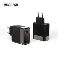 Chargeur rapide USB-C PD GaN 65W WISESIR avec protection OTP, QC3.0, 2 ports Type-C, adaptateur secteur mural compact