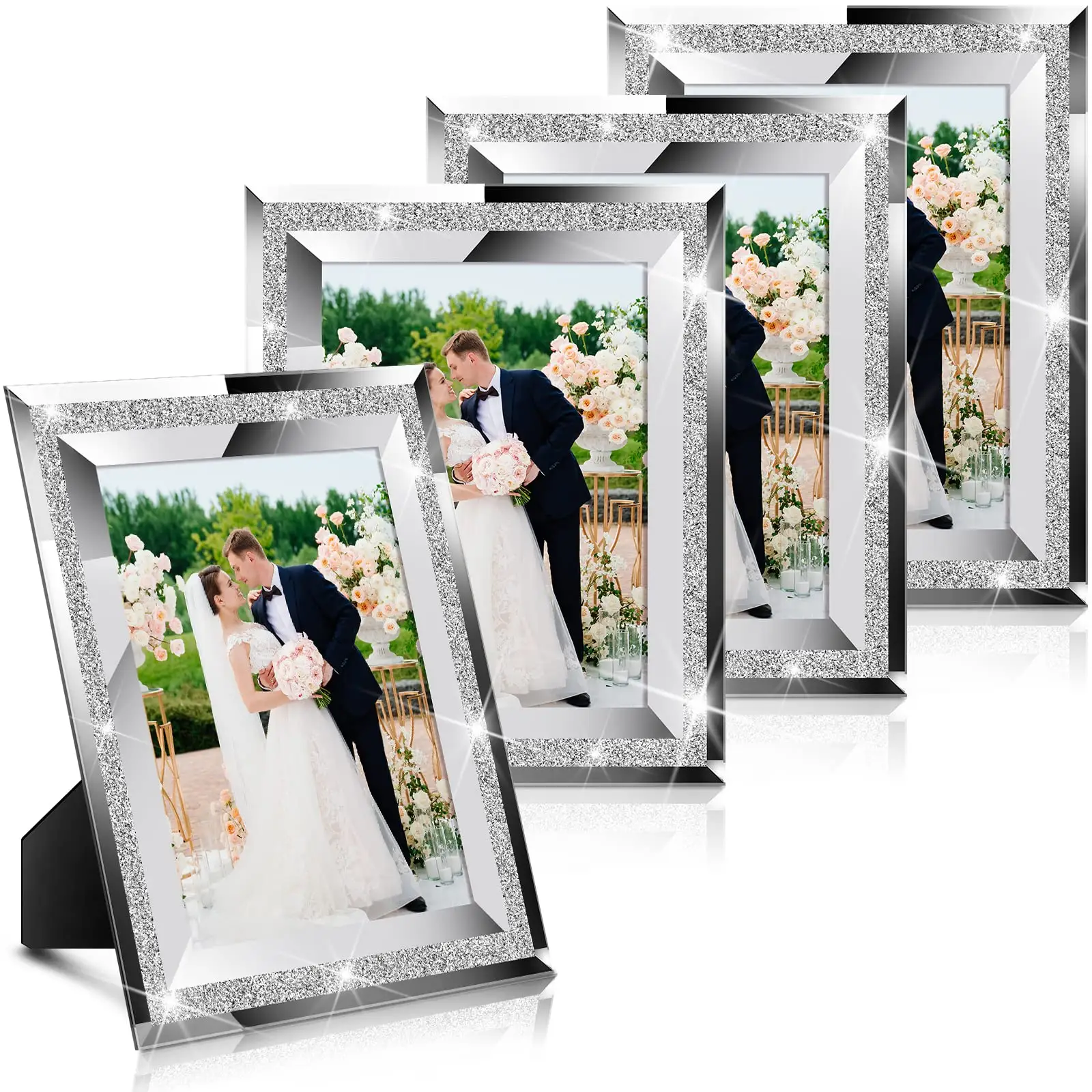 Cornici per foto specchiate scintillanti cornici per foto in cristallo argento glitterato per cornici per matrimoni per feste in famiglia a casa