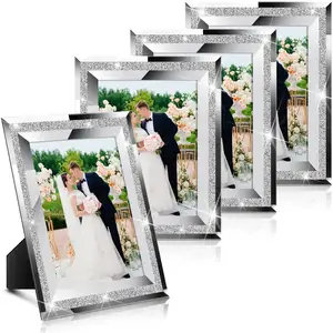Sparkly Mirrored Photo Frames Glitter Crystal Silver Photo Frames For Wedding Frames For Home Family Party