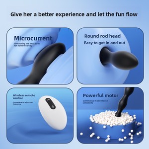Plug Anale con Perline, Vibratore E-Stim a 10 Modalità, Telecomando Ricaricabile Impermeabile, Giocattolo Sessuale Unisex per Donne e Uomini - Product Image 4