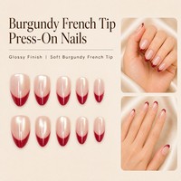 Y87 Kaixin Faux ongles à presser courts forme amande, base rose nude, avec French manucure bordeaux doux, pour usage intérieur, fournitures pour ongles