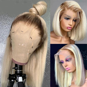 Pelucas frontales de encaje <span class=keywords><strong>rubio</strong></span>/marrón con reflejos, pelucas con cierre frontal de encaje transparente para mujer, pelucas bob cortas pre-arrancadas de 10-16 pulgadas - Product Image 4