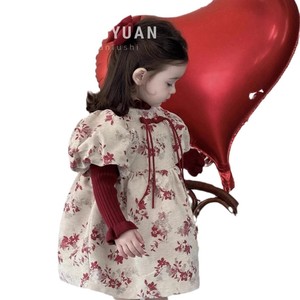 Girls Chinese Style Retro Knitwear Set Thickening Flannel Lining New Year Skirt With Traditional Buttons - Product Image 4