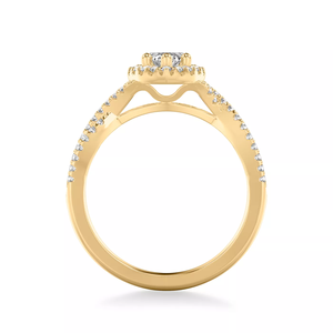 Anillo de compromiso de oro de 14 quilates con doble halo, diamante marquesa cultivado en laboratorio, certificado IGI, VVS D, pavé, con diseño de tallo dividido, joyería para boda. - Product Image 2