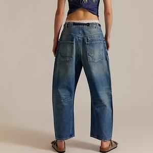 Jeans Baggy de Mujer, Corte Recto, Estilo Vintage, Lavado Azul, Desgastado a Mano, Personalizados - Product Image 3