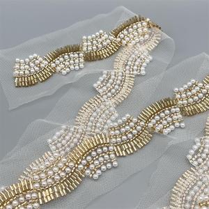 وشاح زفاف ساخن مطرز بالترتر مطرز بالخرز اكسسوارات الملابس حقيبة أحذية اكسسوارات اللباس الأزهار متفوقا التطريز شبكة الدانتيل - Product Image 4