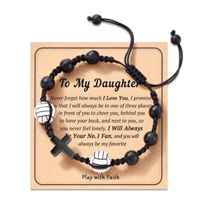 Bracelet tressé ajustable avec breloque ballon de sport (<span class=keywords><strong>football</strong></span>, baseball, basketball) et perles en pierre naturelle, carte de citation inspirante - Product Image 5