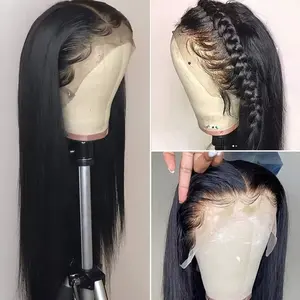 Peluca con malla frontal HD de cabello indio crudo, pelucas de cabello humano con encaje completo sin pegamento alineado con cutícula virgen, pelucas frontales de encaje para mujeres negras