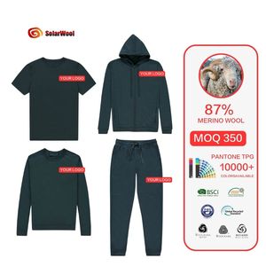 Ensemble de sweat-shirt en laine mérinos pour homme, vert bouteille, décontracté, sportif, sur mesure, OEM, fabriqué par Solarwool Factory - Product Image 1