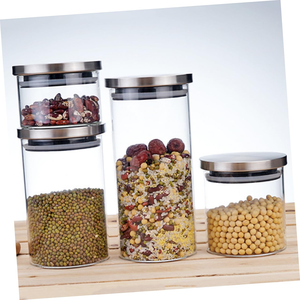 Cylinder Square Clear Stripe Borosilicate Glass <b>Kitchen</b> Food <b>Storage</b> Jar with Airtight Sealed Lid - Product Image 3