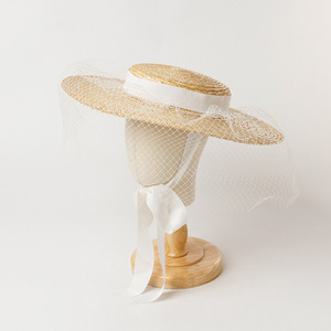 Chapeau de paille court pour enfants avec voile, protection solaire extérieure, en paille de blé, pour la plage, collection Printemps-Été - Product Image 5