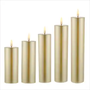 Candele a colonna a LED senza fiamma solo elettroniche fatte a mano di lusso dipinte in oro dorato personalizzate all'ingrosso con Timer