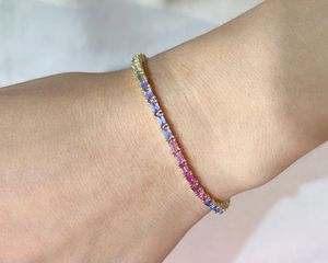 Xinfly Princess Cut and Emerald Cut Tennis <b>Bracelet</b> with Natural <b>Rainbow</b> Sapphire 18K Gold - Product Image 2