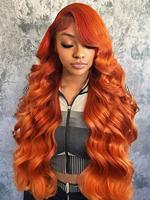 Approvisionnement direct # Perruques de cheveux humains roux cuivrés 350, cheveux bruts birmans roux cuivrés, dentelle HD invisible effet fondant