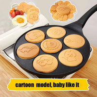 Poêle à frire antiadhésive en alliage d'aluminium moulé sous pression, 7 trous, modèle Smile, avec poignée en bakélite, pour crêpes, omelettes et petit-déjeuner