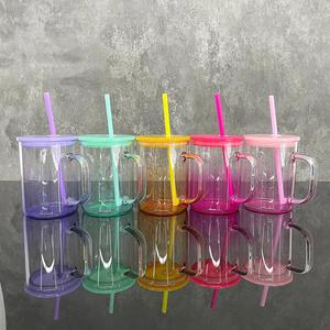 Mug coloré transparent effet dégradé en verre gelée de 17 oz pour sublimation, avec couvercle en plastique PP, pour chocolat chaud et café, idéal pour le camping – Expédié depuis notre entrepôt aux États-Unis - Product Image 1