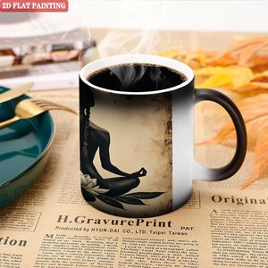 Frosted Black <b>Ceramic</b> <b>Mug</b> 11oz Heat Activated Yoga Design Cup - Product Image 5