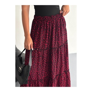 Jupe longue évasée en tissu à pois pour femmes grandes tailles, taille élastique, volants, longueur 100 cm - Product Image 6