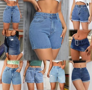 Shorts de mezclilla elásticos plisados de cintura alta para <span class=keywords><strong>mujer</strong></span>, talla grande, transpirables, de secado rápido, impermeables, estilo casual recto, lavados, 2026 - Product Image 5