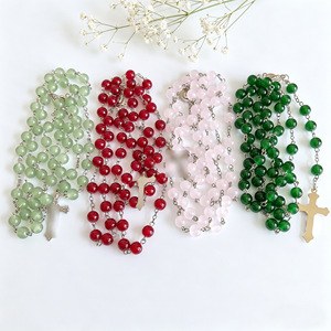 Collier de prière en perles de cristal de verre de 8 mm, plaqué argent, avec crucifix et médaille de la Vierge <span class=keywords><strong>Marie</strong></span> - Product Image 5