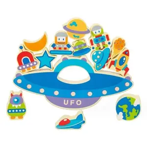 Mainan edukasi anak-anak permainan pendidikan Montessori mainan keseimbangan dinosaurus UFO kayu