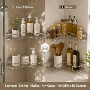 <span class=keywords><strong>Estantes</strong></span> Adhesivos de Esquina <span class=keywords><strong>para</strong></span> Especias, Organizador de Baño de Acero Inoxidable Resistente al Óxido, Estante de Pared sin Perforaciones, Paquete de 2 - Product Image 2