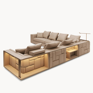 Modular Premium Leather Upholstery Luxury Villa Penthouse Italian Corner L-Shape Living Room Furniture Sectional <b>Set</b> - Product Image 3