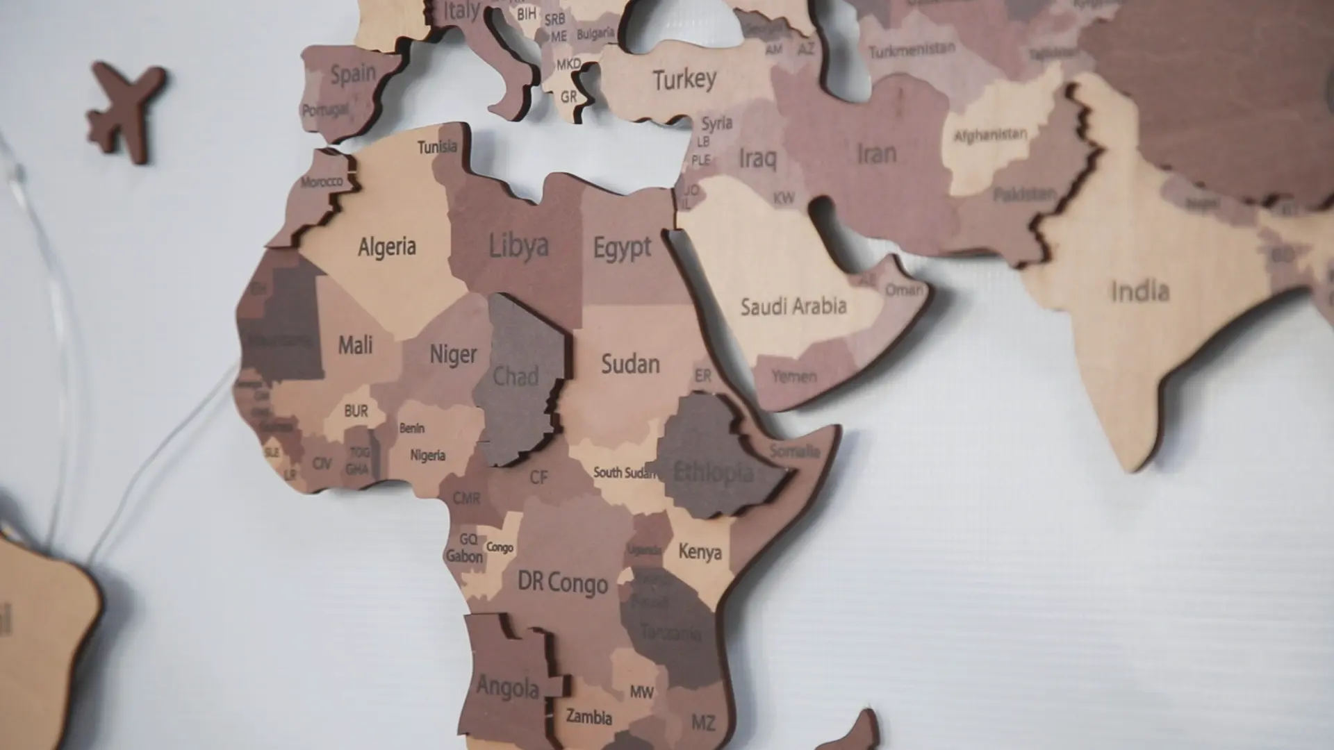 Bản đồ thế giới gỗ 3D với đèn LED backboard bản đồ du lịch thế giới