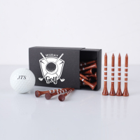 Tees de golf de haute qualité couleur bois foncé avec logo rayé personnalisé, bon prix, emballage en boîte personnalisé
