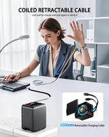 Chargeur mural rétractable 4-en-1 45W à charge rapide PD, adaptateur pliable avec prise USA, station de charge 65CM pour plusieurs appareils