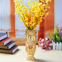 Vases à fleurs en céramique dorée rétro pour la décoration de la maison, vente directe d'usine de haute qualité, vase de table pour le salon, mariage