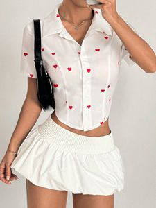 Blusa informal de manga corta para mujer con estampado de corazones, diseño de moda, camisa para uso diario al aire libre - Product Image 1