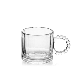 Tazza in Vetro con Manico Decorato 310 Ml Forma Cilindrica Trasparente per Bevande - Product Image 1