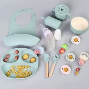 BPA 무료 아이 간호 기타 훈련 식기 실리콘 흡입 그릇 시피 빨대 스낵 컵 접시 턱받이 제품 아기 수유 세트