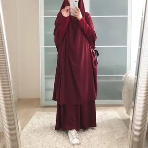 Commercio all'ingrosso 2 pezzi Set donna islamico Abaya Overhead Maxi Modest Khimar Hijab Abaya personalizzato musulmano caftano Dubai abito da preghiera