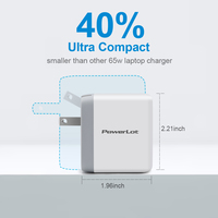 Chargeur mural rapide PowerLot 65W GaN USB-C PD 3.0 avec câble USB-C vers C de 6 pieds pour ordinateur portable, téléphone et tablette