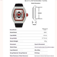 Montre squelette personnalisée pour homme, mouvement à quartz, diamants, étanche 30M, boîtier en acier inoxydable, bracelet en caoutchouc, idéale pour cadeau, vente en gros