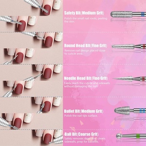 Ensemble de 25 embouts de perçage pour ongles de 3/32 pouces, en céramique, diamant et carbure, pour cuticules, avec étui rose portable - Product Image 5