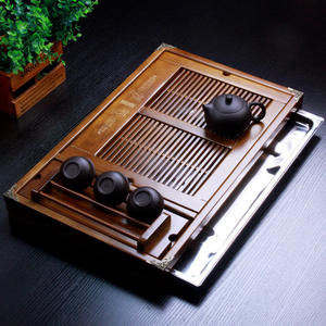 Bandeja de Té de Madera Maciza Reutilizable Estilo Chino, Mesa de Té de Madera con Tapete de Bambú - Product Image 4
