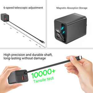 شاحن هاتف قابل للسحب <span class=keywords><strong>3</strong></span> في 1 بقوة 65 واط مع منفذي <span class=keywords><strong>USB</strong></span> وشاحن حائط قابل للسحب مع كابل من نوع C - Product Image 2