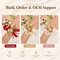 Corsage de poignet en métal Double Bonheur avec ruban de perles, fleur de main pour mariée, demoiselle d'honneur, décoration traditionnelle pour mariage, banquet et fête