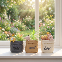 Roogo Nouveaux pots à fleurs créatifs en résine au design rétro de sac en papier avec décorations animales, pour plantes succulentes, ornements de bureau