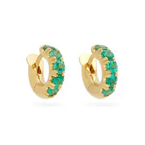 Gemnel hot selling plain 925 silver gold vermeil small emerald zircon huggie earrings hoops