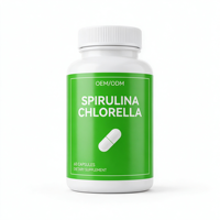 Capsules de spiruline et comprimés de chlorelle OEM, suppléments détoxifiants et immunitaires à la chlorophylle, spiruline et chlorelle halal en capsules et comprimés.
