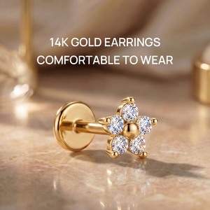 CANNER Luxe Boucles d'oreilles minimalistes en or massif 14K avec zircon et dos plat en titane G23, bijoux de piercing sûr pour cartilage, sans nickel - Product Image 1