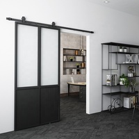Porte coulissante en verre à double grille de style français moderne avec cadre en acier fini pour une utilisation en appartement